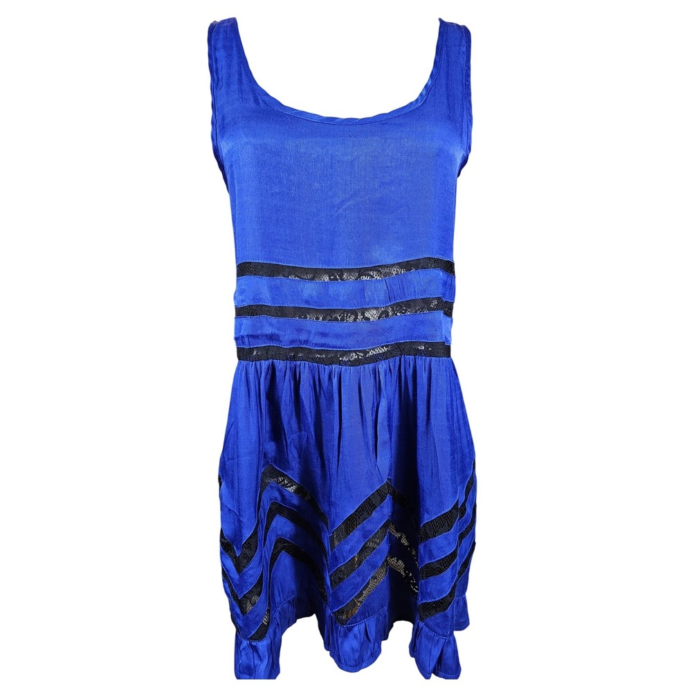 Akira Chicago Red Label Royal Blue Lace Chevron Drop Waist Mini Dress Whimsy L